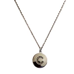 Silver Tone Rhinestone Initial C Disc Pendant Necklace  Cable Chain Gift